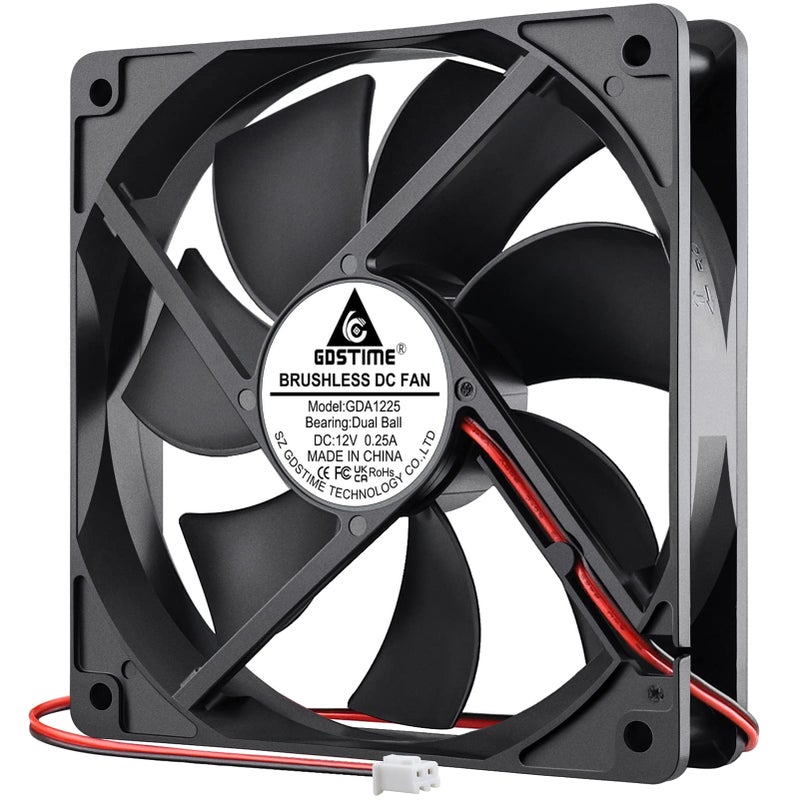GDSTIME Dual Ball Bearings 120mm x 120mm x 25mm 5 inch 12v Brushless DC Cooling Exhaust Fan, For Desktop - Image 1
